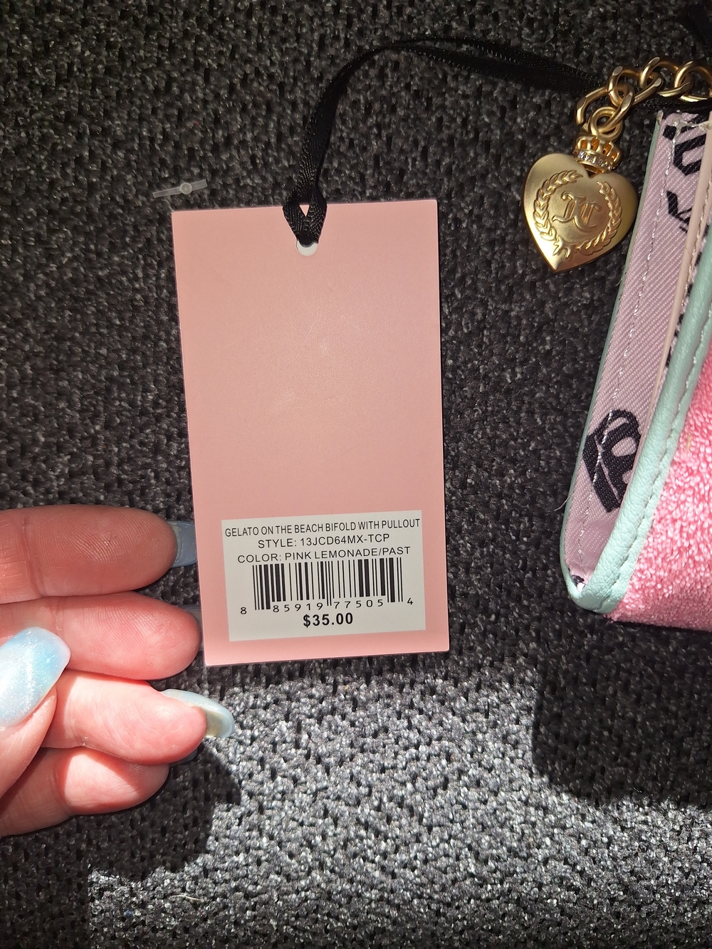 Juicy Couture Metallic Pink Card Case Wallet with Blue Trim - Picture 3 of 6